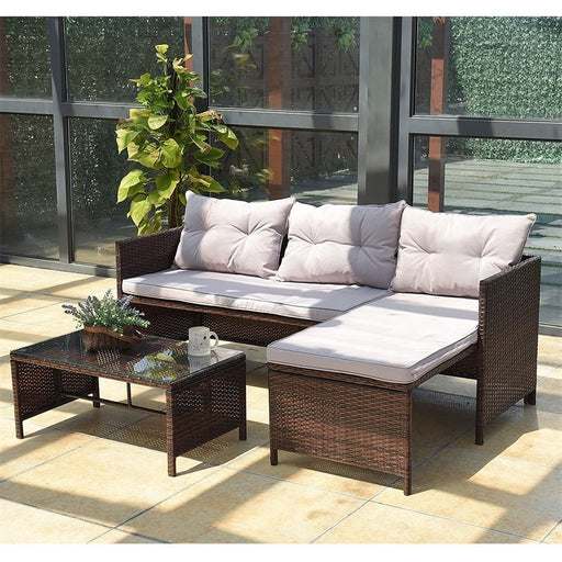 GRAMPS 3 Pcs Rattan Wicker Deck Outdoor Sofa Set