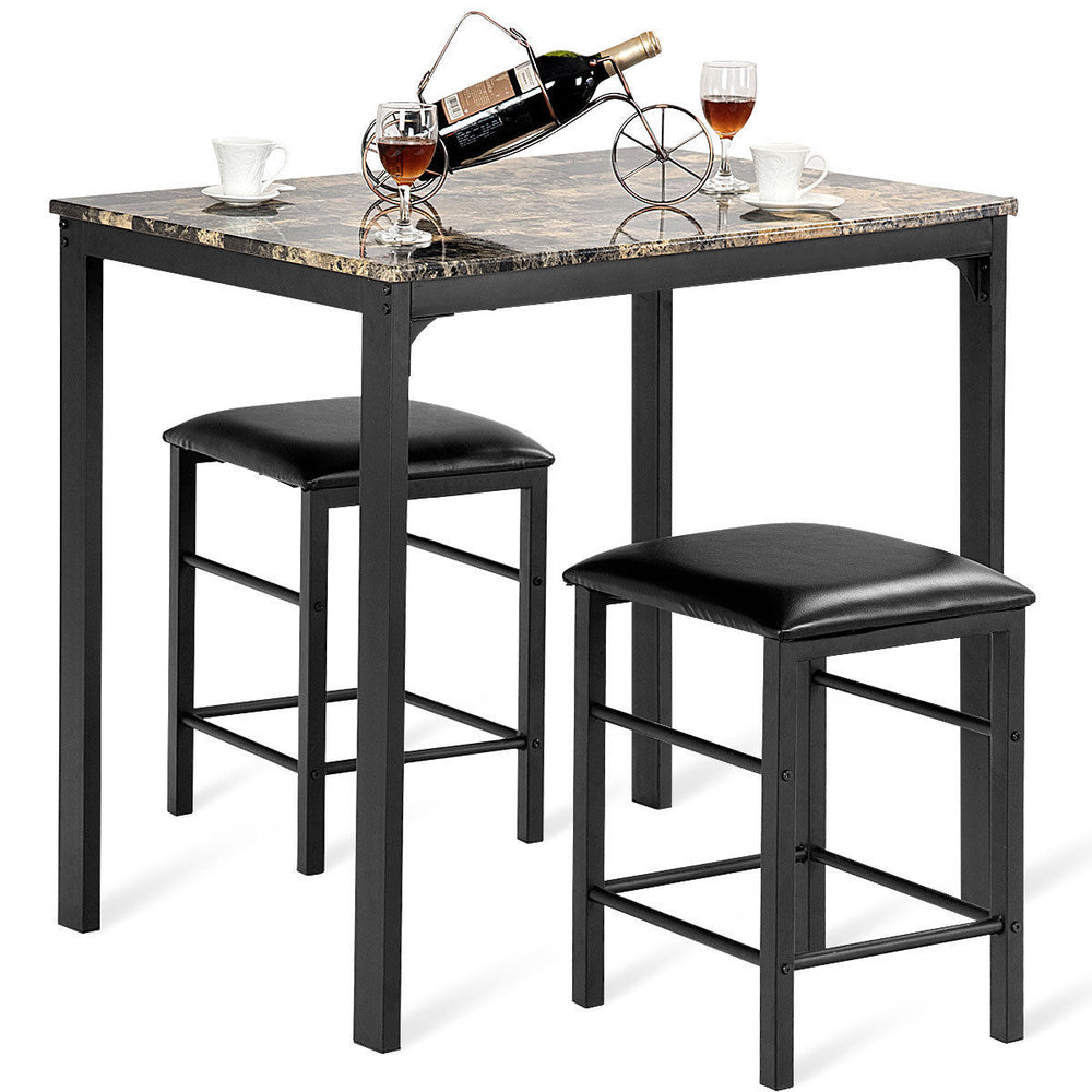COSTWAY 3 PCS Counter Height Dining Set Faux Marble Table with 2 Stools