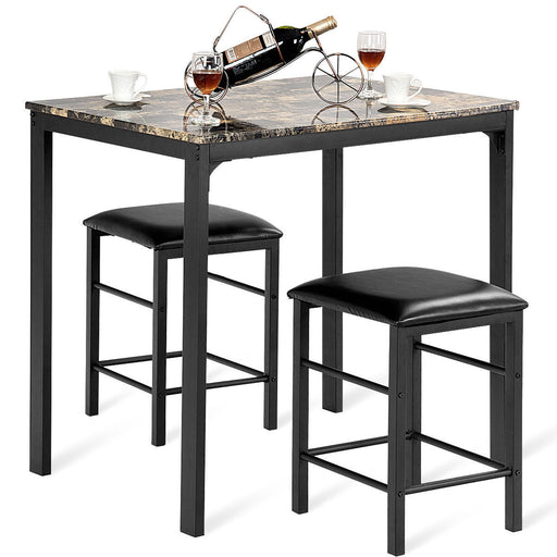 COSTWAY 3 PCS Counter Height Dining Set Faux Marble Table with 2 Stools