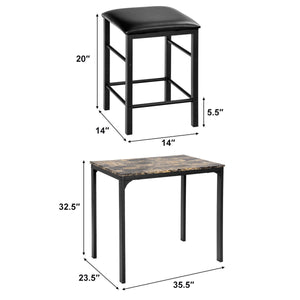 COSTWAY 3 PCS Counter Height Dining Set Faux Marble Table with 2 Stools
