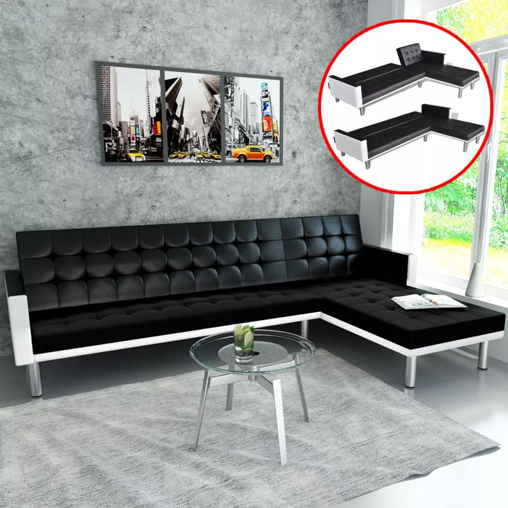 Black /White Leather Corner Sofa Bed