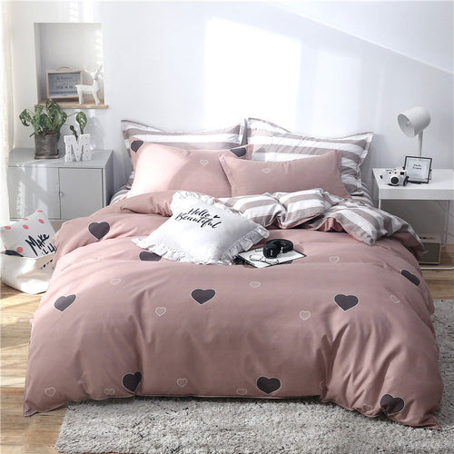 Tropical Leaf Plaids Geometric 4pcs Bed Set