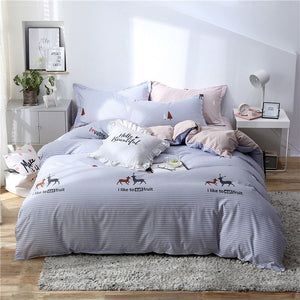Tropical Leaf Plaids Geometric 4pcs Bed Set