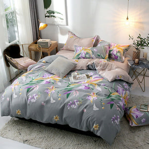 Tropical Leaf Plaids Geometric 4pcs Bed Set
