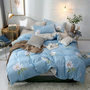 Tropical Leaf Plaids Geometric 4pcs Bed Set