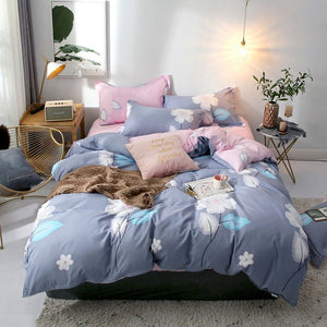 Tropical Leaf Plaids Geometric 4pcs Bed Set