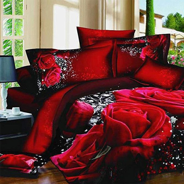 LANGRIA 3D Rose Print Bedding Sets