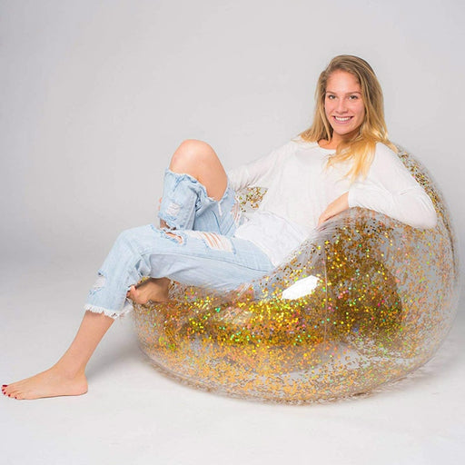 Transparent Inflatable Sofa PVC Lazy Bag with Rose Gold Glitter