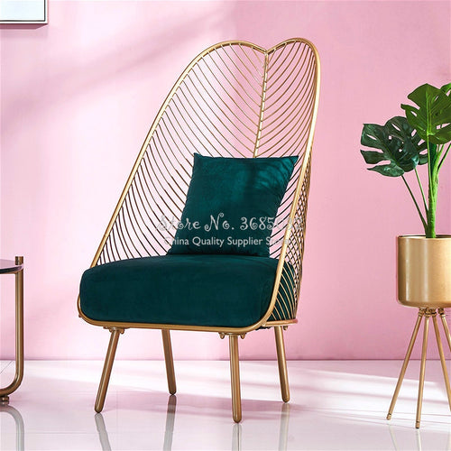 Nordic Luxury Iron Golden Sofa Leisure Chair with High Back