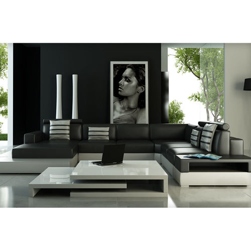 Black Living Room Leather Corner Sofa