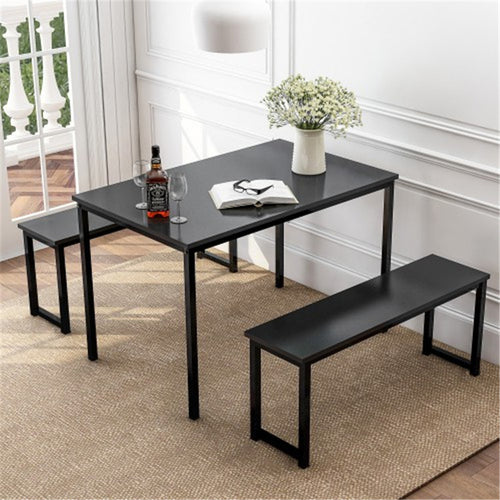 Kitchen Contemporary 3-Piece Dining Table Set with Two Benches
