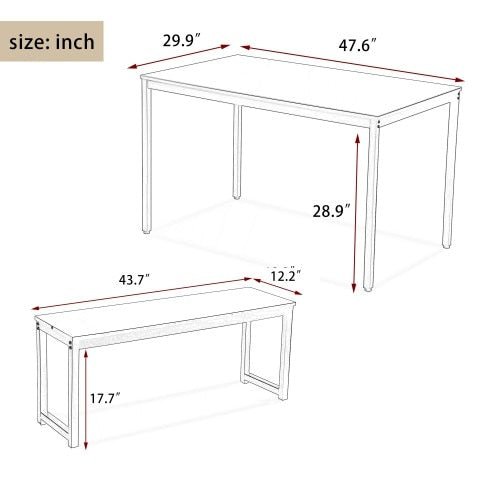 Kitchen Contemporary 3-Piece Dining Table Set with Two Benches
