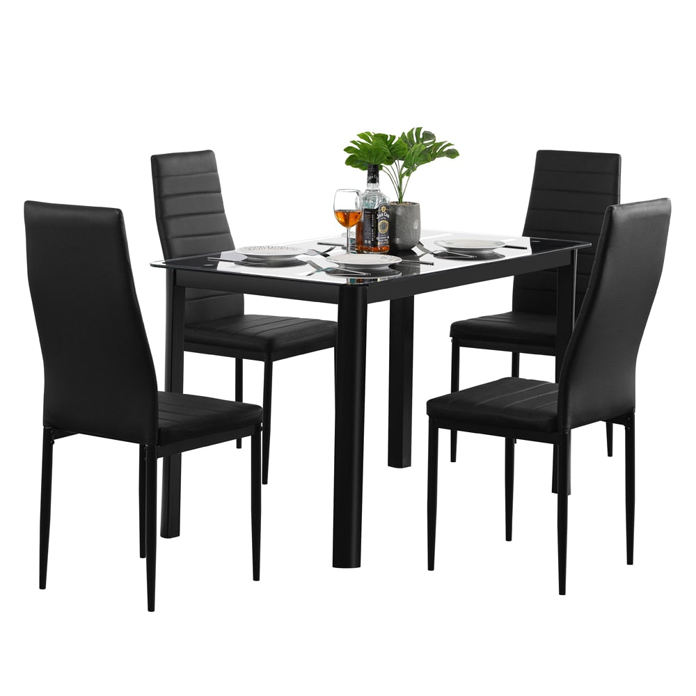 NINEEB Dining Table with High Back Black Chairs 5pcs