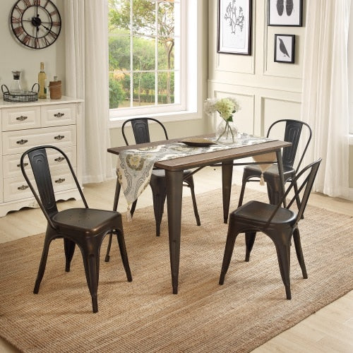 NUTLY 5-Piece Metal Dining Set With Solid Wood Rectangular Dinning Table