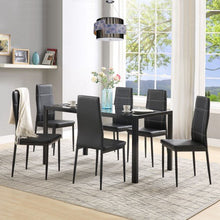 Load image into Gallery viewer, SUKU Dining Set with Rectangle Tempered Glass Table &amp; 6 Leather Chairs 7pcs