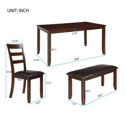 ESPRESSO 7pc Dining Set With 4 Ladder Chairs And Bench Seat