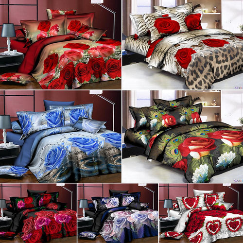 Adeeing 4Pcs/Set 3D Rose Flower Bedding Set