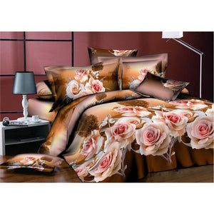 Adeeing 4Pcs/Set 3D Rose Flower Bedding Set