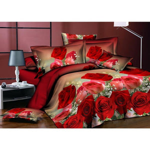 Adeeing 4Pcs/Set 3D Rose Flower Bedding Set
