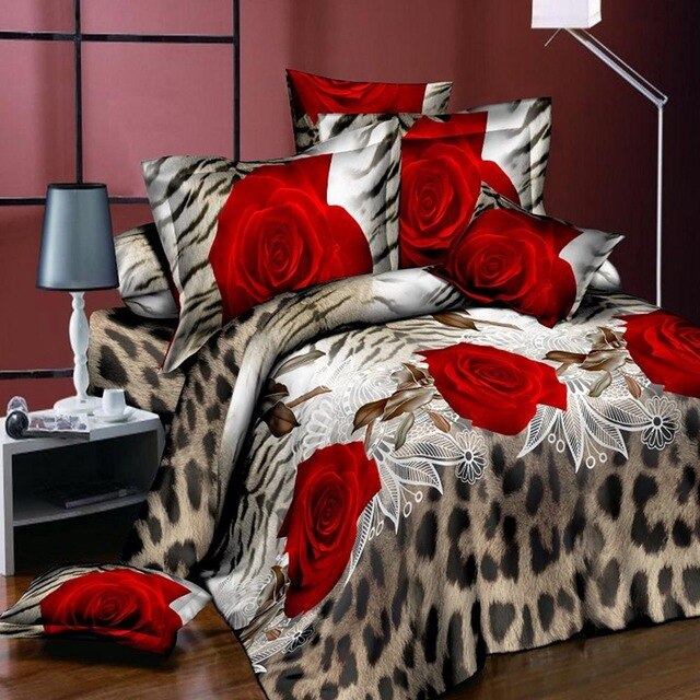 Adeeing 4Pcs/Set 3D Rose Flower Bedding Set