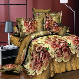 Adeeing 4Pcs/Set 3D Rose Flower Bedding Set