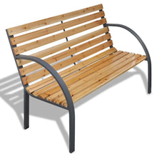 Load image into Gallery viewer, Outdoor Garden Bench with Curved Metal Armrests 112 cm Wood and Iron