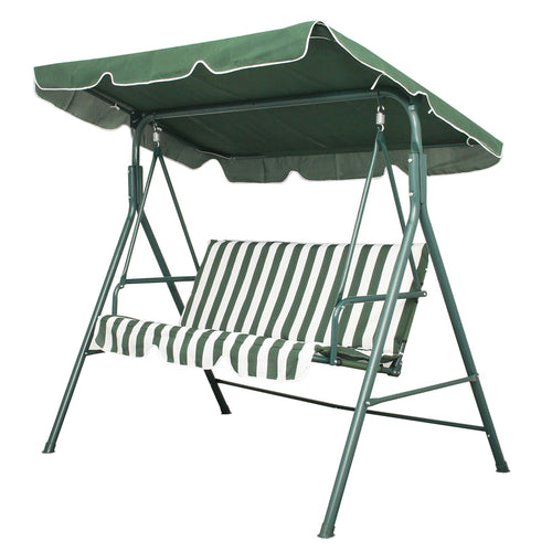 GREEN STRIPE Garden Patio Metal Swing Chair Seat 3 Seater Hammock Bench Swing