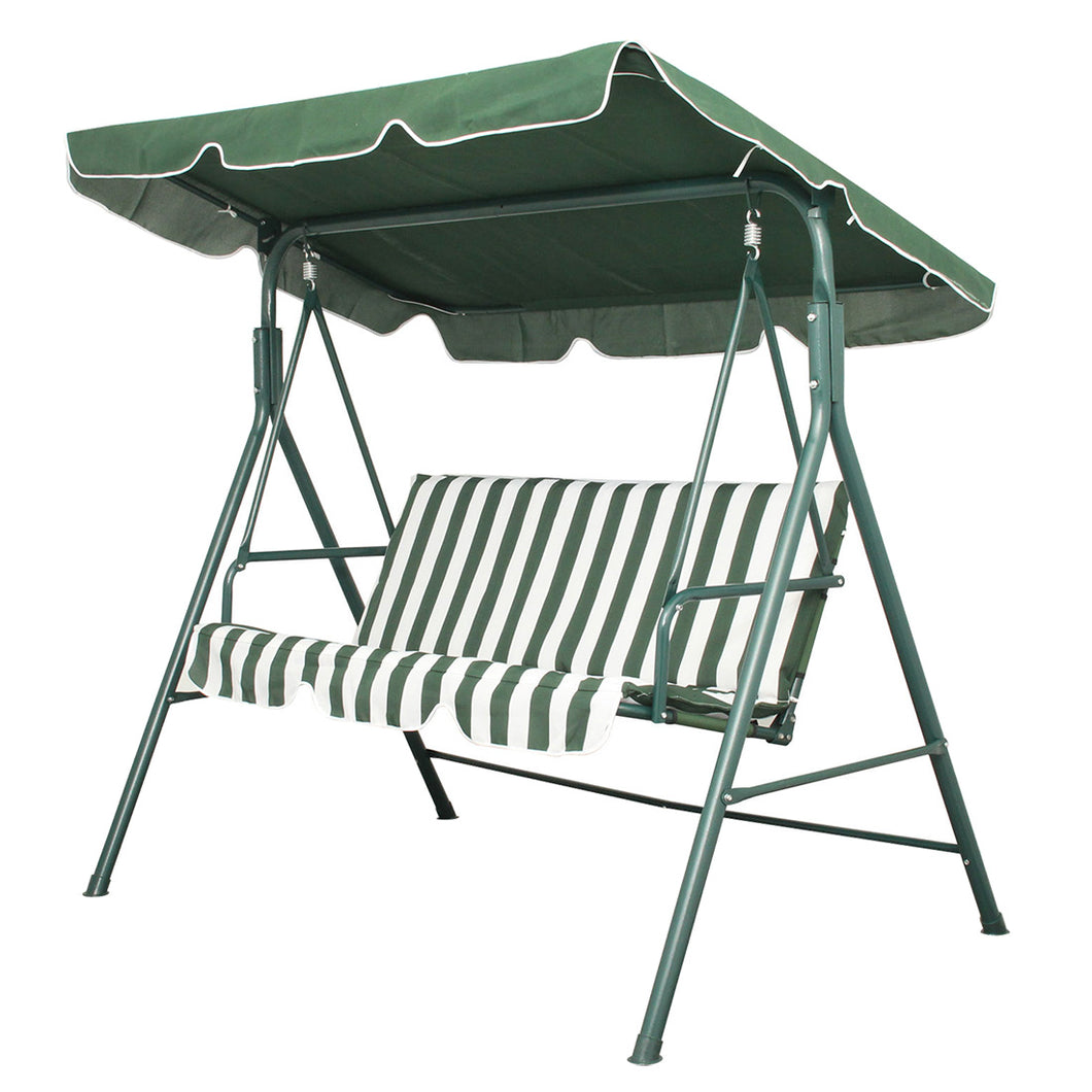 GREEN STRIPE Garden Patio Metal Swing Chair Seat 3 Seater Hammock Bench Swing