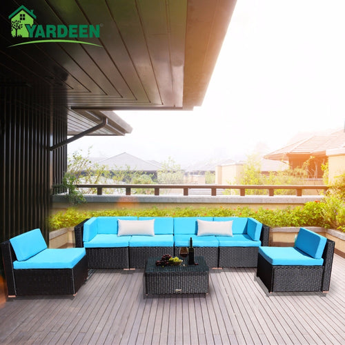 Yardeen 7 Pieces Patio Garden Sofa Set with 2 Bolster Pillows and Tea Table