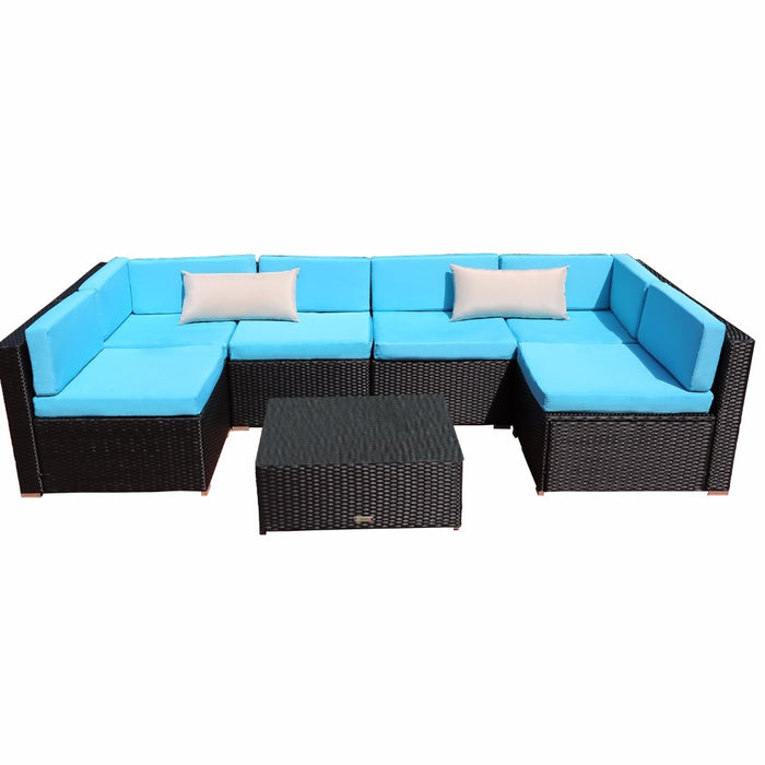 Yardeen 7 Pieces Patio Garden Sofa Set with 2 Bolster Pillows and Tea Table