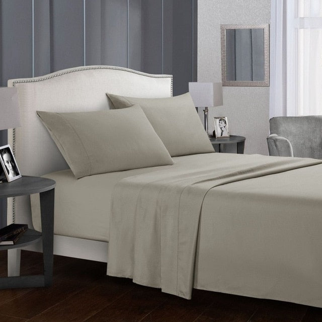 Grey Sheet Set Flat Sheet + Fitted Sheet  +Pillowcase Bedding Set