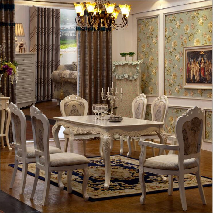 Antique Style Italian Dining Set, 100% Solid Wood Luxury Dining Table with Set of 6 Chairs