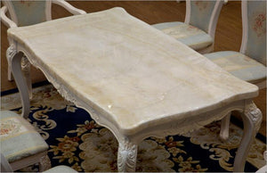 Antique Style Italian Dining Set, 100% Solid Wood Luxury Dining Table with Set of 6 Chairs