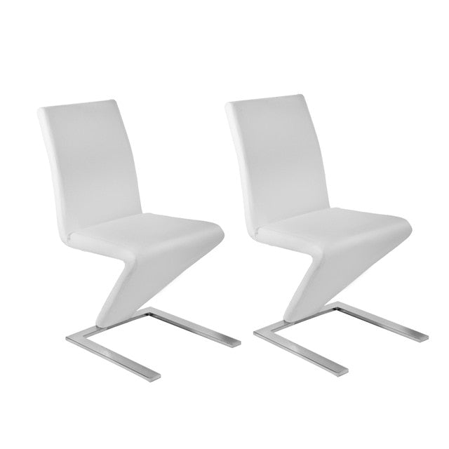 Z Shape Dining Chairs Faux Leather Metal Legs